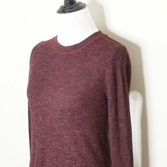 TOPSHOP Flippy Burgundy Ribbed Long Sleeve Dress 4 - Picture 3 of 8